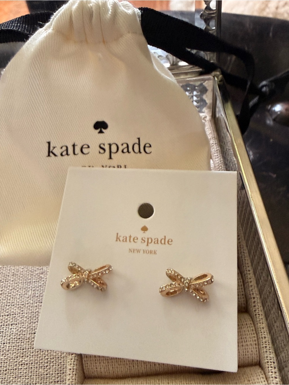 kate spade ♠️ Gold Bow Crystal Earrings